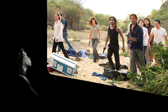Jeff Fahey, Matthew Fox (obscured), Evangeline Lilly, Naveen Andrews, Josh Holloway, Yunjin Kim, Jorge Garcia, Daniel Dae Kim from "Lost"