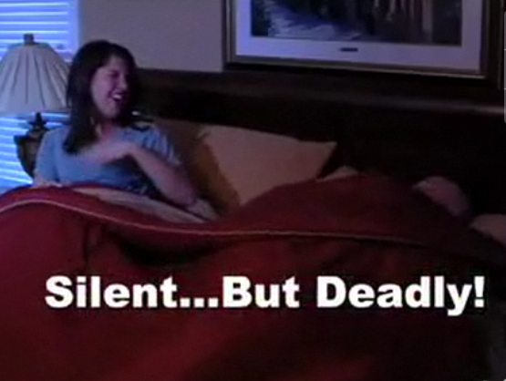 The commercial for Frank Bibbo's "marriage-saving" anti-flatulence blanket.