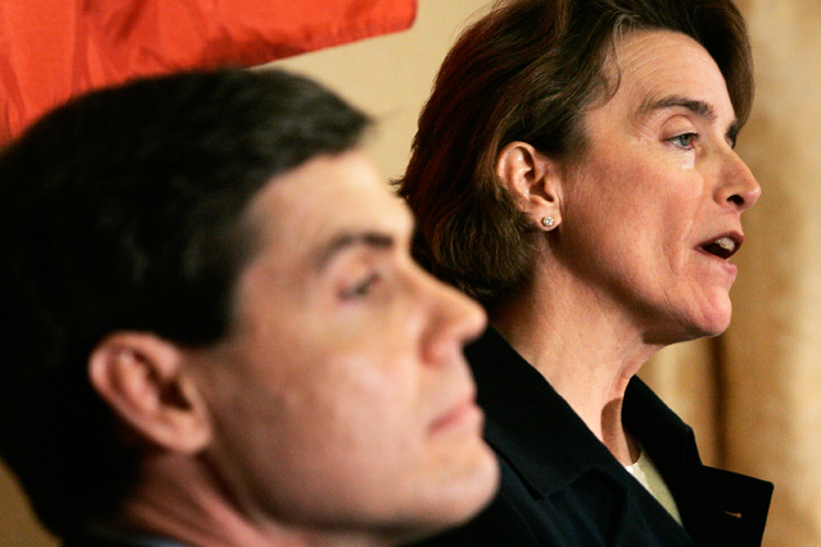 U.S. Sen. Blanche Lincoln (D-Ark.) speaks during a debate with Arkansas Lt. Gov. Bill Halter in Little Rock on April 24.
