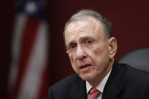 Sen. Arlen Specter, D-Pa., leads a Senate field hearing, in Philadelphia, Monday, March 29, 2010. Experts invited to speak debated whether secret video recordings should fall under the federal wiretap statute. (AP Photo/Matt Rourke) (AP)