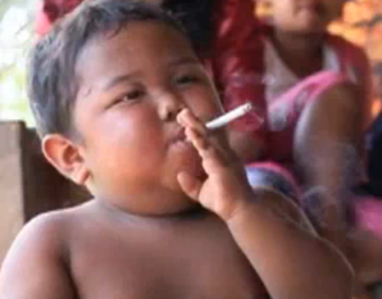 In an interview with UK's The Sun, this 2-year-old Indonesian boy was seen smoking a cigarette with abandon.