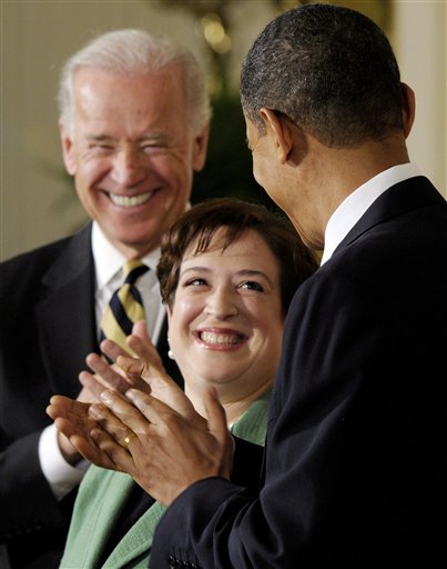 Solicitor General Elena Kagan is applauded by President Barack Obama and Vice President Joe Biden as she is introduced as Obama's nominee for the Supreme Court during an announcement in the East Room of the White House in Washington, Monday, May 10, 2010. (AP Photo/Susan Walsh) (AP)