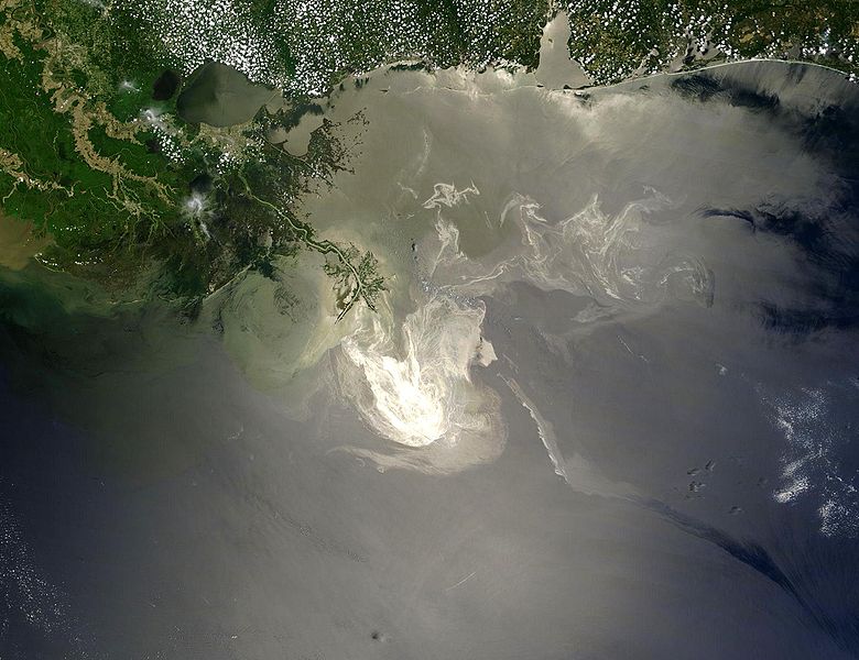 The oil slick in the Mississippi Delta as seen from space on May 24, 2010.