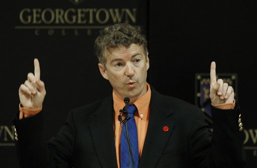 Republican U.S. Senate candidate Rand Paul gestures while speaking at a Republican dinner in Georgetown, Ky., Saturday, May 15, 2010. (AP Photo/Ed Reinke) (Associated Press)