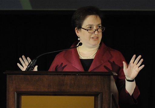 Solicitor General Elena Kagan speaks during the annual meeting of the 7th Circuit Bar Association & Judicial Conference of the 7th Circuit Monday, May 3, 2010 in Chicago. Kagan is under consideration to replace retiring U.S. Supreme Court Justice John Paul Stevens. (AP Photo/David Banks) (AP)