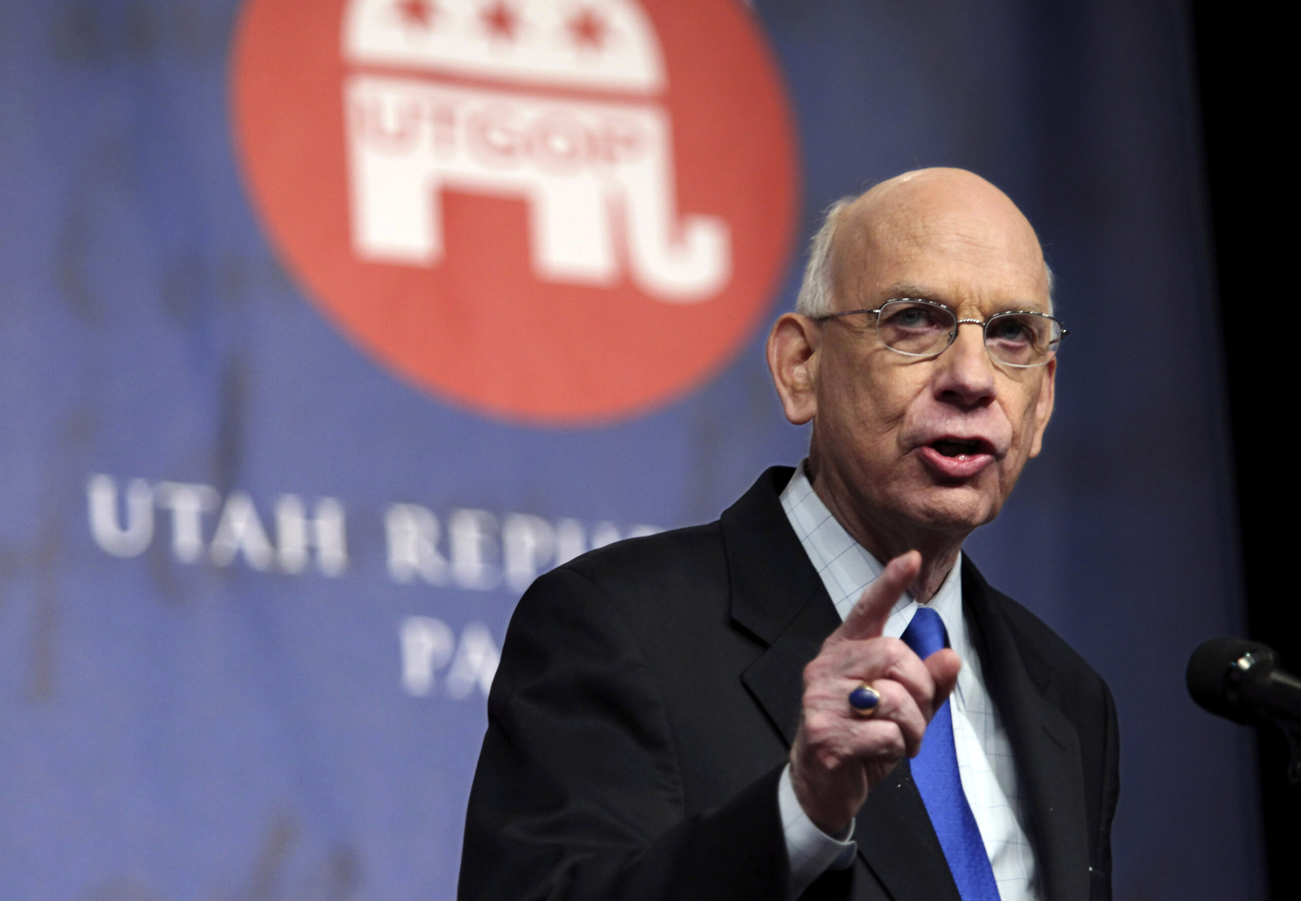 U.S. Senator Bob Bennett, R-Utah, speaks at the 2010 Utah GOP Convention after making it past the first vote May 8, 2010 in Salt Lake City, Utah. (AP Photo/Steve C. Wilson) (Steve C Wilson)