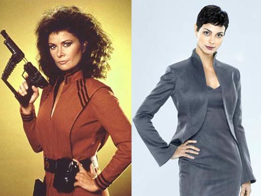 On left, Diana (played by Jane Badler) in the 1984 version of V, and Anna (played by Morena Baccarin) in 2009 version.
