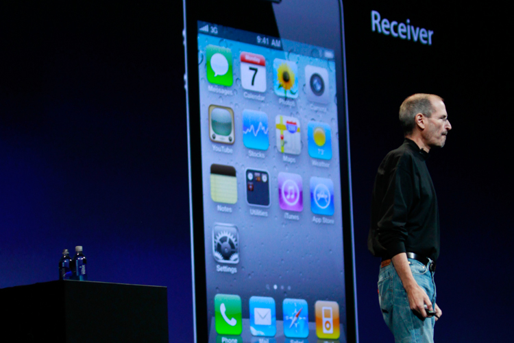 Apple CEO Steve Jobs introduces the new iPhone 4 at the Apple Worldwide Developers Conference in San Francisco on Monday.
