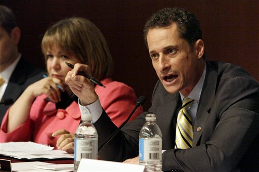 U.S. Rep. Linda Sanchez, D-CA, chairman of House Judiciary Committee forum on key issues related to the injuries in football, and U.S. Rep. Anthony Weiner, D-NY, pose questions to participants during the forum, in New York,  Monday, May 24, 2010. (AP Photo/Richard Drew) (AP)