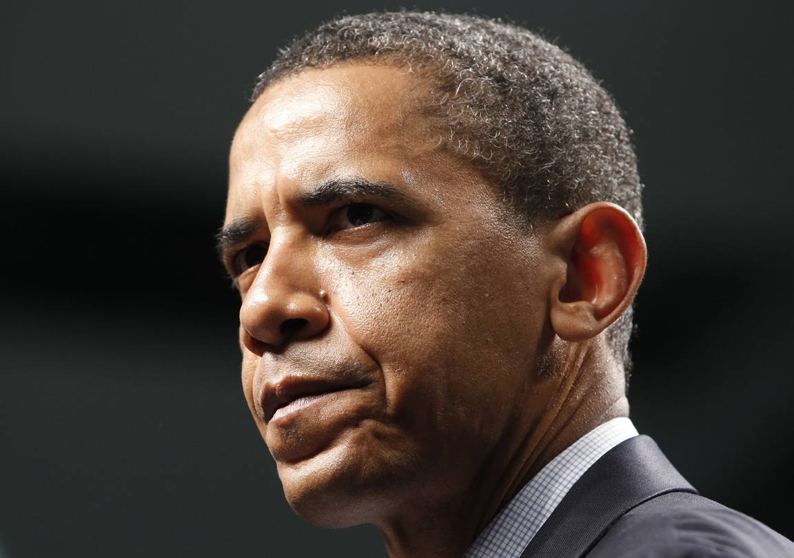President Barack Obama speaks to military personnel at Naval Air Station Pensacola's Naval Air Technical Training Center in Pensacola, Fla., Tuesday, June 15, 2010, after his visit to the Gulf Coast region affected by the BP Deepwater Horizon oil spill. (AP Photo/Charles Dharapak) (Charles Dharapak)