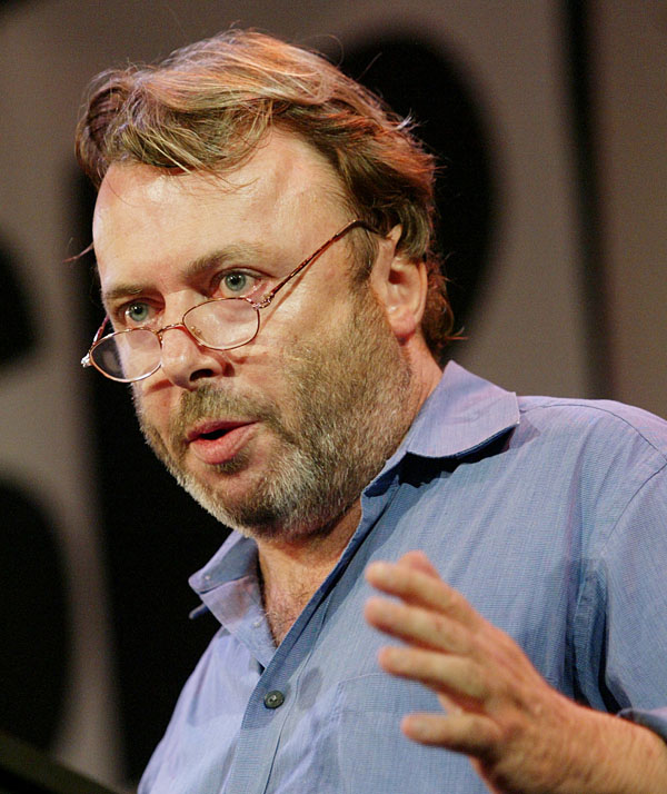 Christopher Hitchens, polemicist and frequent radio and TV commentator, debates w[ith George Galloway, a member of the British parliament], in Baruch College in New York September 14, 2005. [Galloway kicked off a tour for his new book "Mr. Galloway Goes To Washington, The Brit Who Set Congress Straight About Iraq" in Boston.] (Â© Shannon Stapleton / Reuters)
