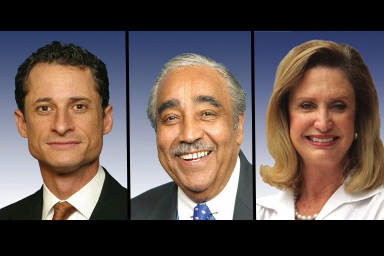 From left, Anthony Weiner, Charlie Rangel, Carolyn Maloney