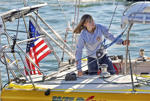 FILE - In this Saturday, Jan 23, 2010 picture, Abby Sunderland, 16, looks out from her sailboat, Wild Eyes, as she leaves for her world record attempting journey at the Del Rey Yacht Club in Marina del Rey, Calif. Rescuers searched Thursday, June 10, 2010 for her somewhere between Africa and Australia. He says emergency beacons were activated overnight and there has been a loss of communication. She was feared in trouble in the southern Indian Ocean. (AP Photo/Richard Hartog) (AP)