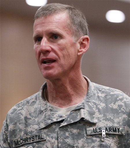 U.S. Gen. Stanley McChrystal, the commander of the NATO and U.S. forces in Afghanistan, pauses in the hall before attending a meeting with U.S. Defense Secretary Robert M. Gates, not pictured,  at NATO headquarter in Brussels, Thursday, June 10, 2010. (AP Photo/Carolyn Kaster, Pool) (AP)