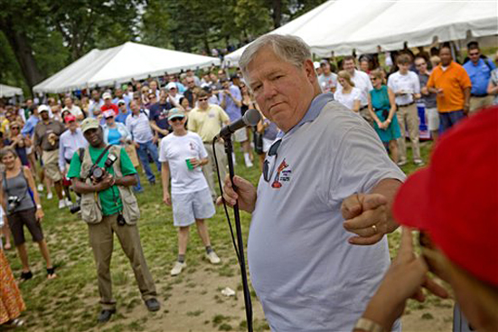 Mississippi Gov. Haley Barbour addresses the public on concerns that oil from the spill in the gulf has reached the shores of Mississippi as he attends the 31st New York Mississippi Picnic in New York's Central Park, Saturday, June 5, 2010. (AP Photo/David Goldman) (David Goldman)