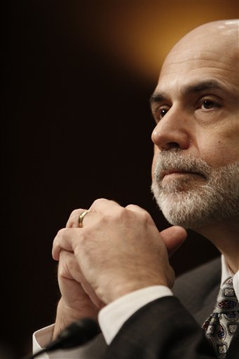Federal Reserve Chairman Ben Bernanke testifies on Capitol Hill in Washington, Wednesday, April 14, 2010, before the Joint Economic Committee hearing on the economy. (AP Photo/Pablo Martinez Monsivais) (AP)