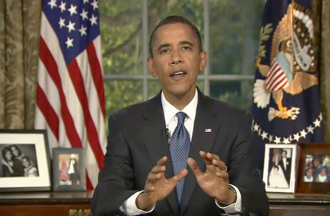 U.S. President Barack Obama addresses the nation from the Oval Office at the White House in Washington in this television frame grab June 15, 2010.  REUTERS/Reuters TV  (UNITED STATES - Tags: DISASTER ENERGY ENVIRONMENT BUSINESS POLITICS) FOR EDITORIAL USE ONLY. NOT FOR SALE FOR MARKETING OR ADVERTISING CAMPAIGNS (Reuters)