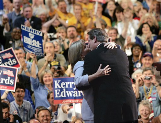 FILE - In this July 26, 2004 file photo, former Vice President Al Gore kisses his wife Tipper after addressing the delegates during the Democratic National Convention at the FleetCenter in Boston. Gore and his wife, Tipper, are separating after 40 years of marriage. (AP Photo/Kevork Djansezian, File) (AP)