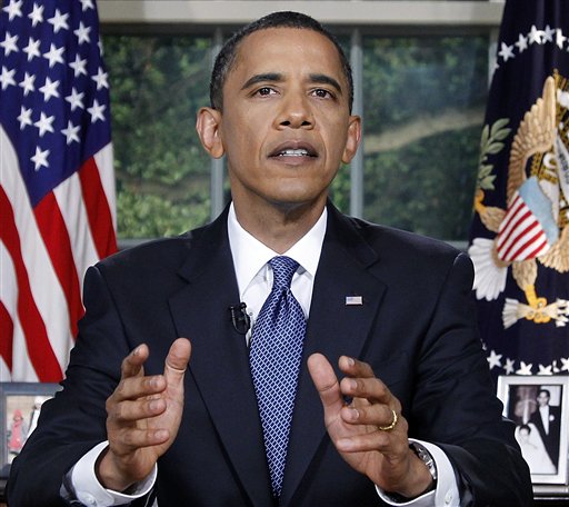 President Barack Obama is photographed after delivering a televised address from the Oval Office of the White House in Washington, Tuesday June 15, 2010. President Obama said the nation will continue to fight the oil spill in the Gulf of Mexico for "as long as it takes." (AP Photo/Alex Brandon) (AP)