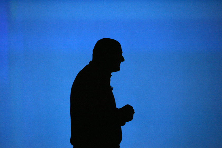 Microsoft CEO Steve Ballmer is silhouetted as he watches a presentation during his keynote speech before the 2010 International Consumer Electronics Show (CES) in Las Vegas January 6, 2010. The show runs January 7-10.  REUTERS/Mario Anzuoni   (UNITED STATES - Tags: BUSINESS) (Â© Mario Anzuoni / Reuters)