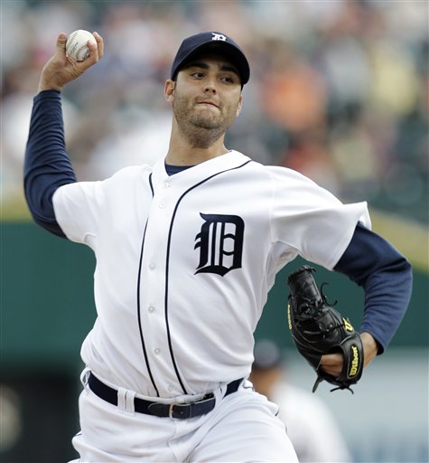 Detroit Tigers pitcher Armando Galarraga throws against the Cleveland Indians in the first inning of a baseball game in Detroit Wednesday, June 2, 2010. (AP Photo/Paul Sancya) (AP)