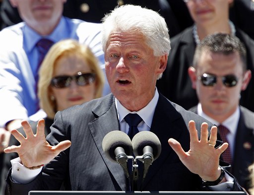 Former President Bill Clinton gestures while speaking during a memorial service for Sen. Robert Byrd, Friday, July 2, 2010, at the West Virginia State Capitol in Charleston, W.Va. (AP Photo/Gene J. Puskar) (AP)