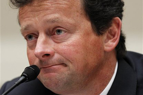 BP CEO Tony Hayward testifies during a House Oversight and Investigations subcommittee hearing on the role of BP in the Deepwater Horizon Explosion and oil spill, on Capitol Hill in Washington, Thursday, June 17, 2010. (AP Photo/Alex Brandon) (Alex Brandon)