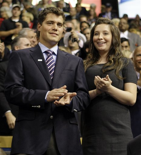 FILE - This Sept. 3, 2008 file photo shows Bristol Palin, daughter of Alaska Gov. Sarah Palin and former Republican vice presidential candidate, and Levi Johnston at the Republican National Convention in St. Paul, Minn. Bristol Palin tells the magazine US Weekly Wednesday July 14, 2010  that she finds the idea of telling her mother about her engagement "intimidating and scary." The pair say they reconnected while working out a custody plan and became engaged two weeks ago.  (AP Photo/Charles Rex Arbogast, file) (Associated Press)