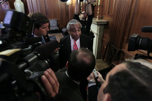 Rep. Charlie Rangel, D-N.Y., answers questions from the media  on Capitol Hill in Washington Thursday, July 22, 2010. A House investigative committee has charged Rangel, the former chairman of the House Ways and Means Committee, with multiple ethics violations.(AP Photo/Alex Brandon) (AP)