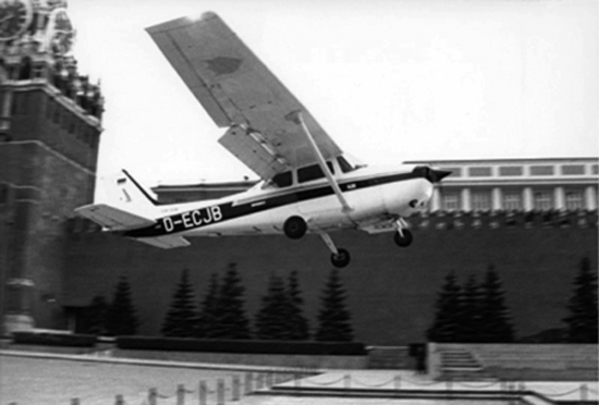 Mathias Rust landing in Red Square in 1987.