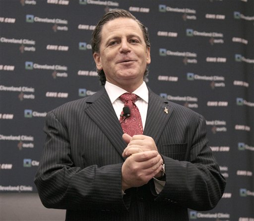 Cleveland Cavaliers owner Dan Gilbert talks with the media at a press availability at the Cleveland Clinic Courts in Independence, Ohio on Tuesday, June 8, 2010.  (AP Photo/Amy Sancetta) (AP)