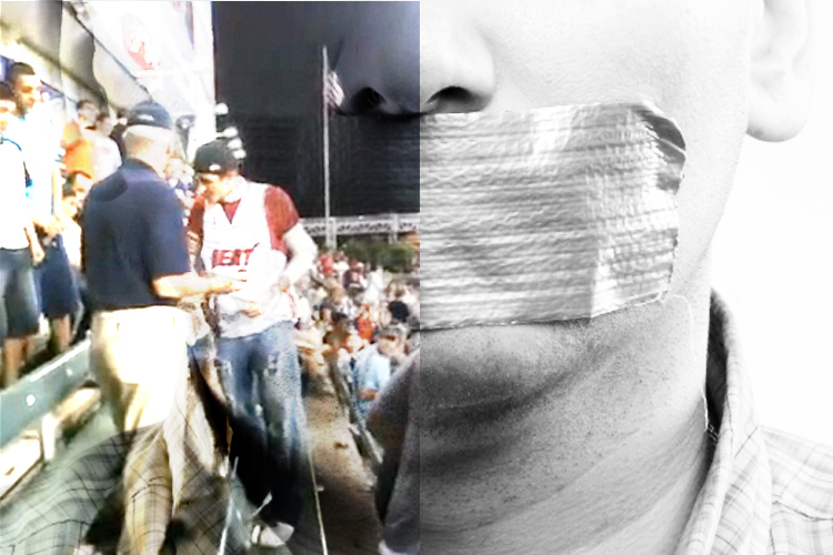 Matt Bellamy being removed from Cleveland's Progressive Field.