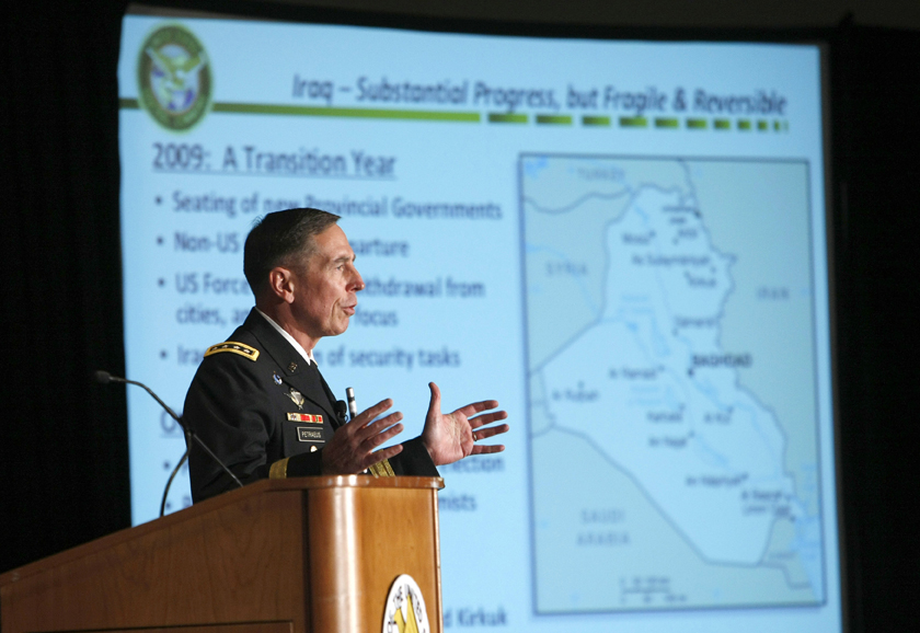U.S. Army General David Petraeus, commander of U.S. Central Command, speaks about Iraq at the Association of the United States Army (AUSA) annual meeting in Washington October 6, 2009.       REUTERS/Kevin Lamarque  (UNITED STATES POLITICS MILITARY) (Â© Kevin Lamarque / Reuters)