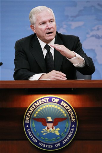 Secretary of Defense Robert Gates speaks at the Pentagon Monday, Aug. 9, 2010, in Washington. Gates said that tough economic times require that he shutter a major command that employs some 5,000 people in Norfolk, Va., and begin to eliminate other jobs throughout the military.  (AP Photo/Manuel Balce Ceneta) (AP)