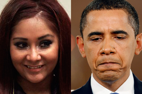 Snooki, left. At right: President Obama