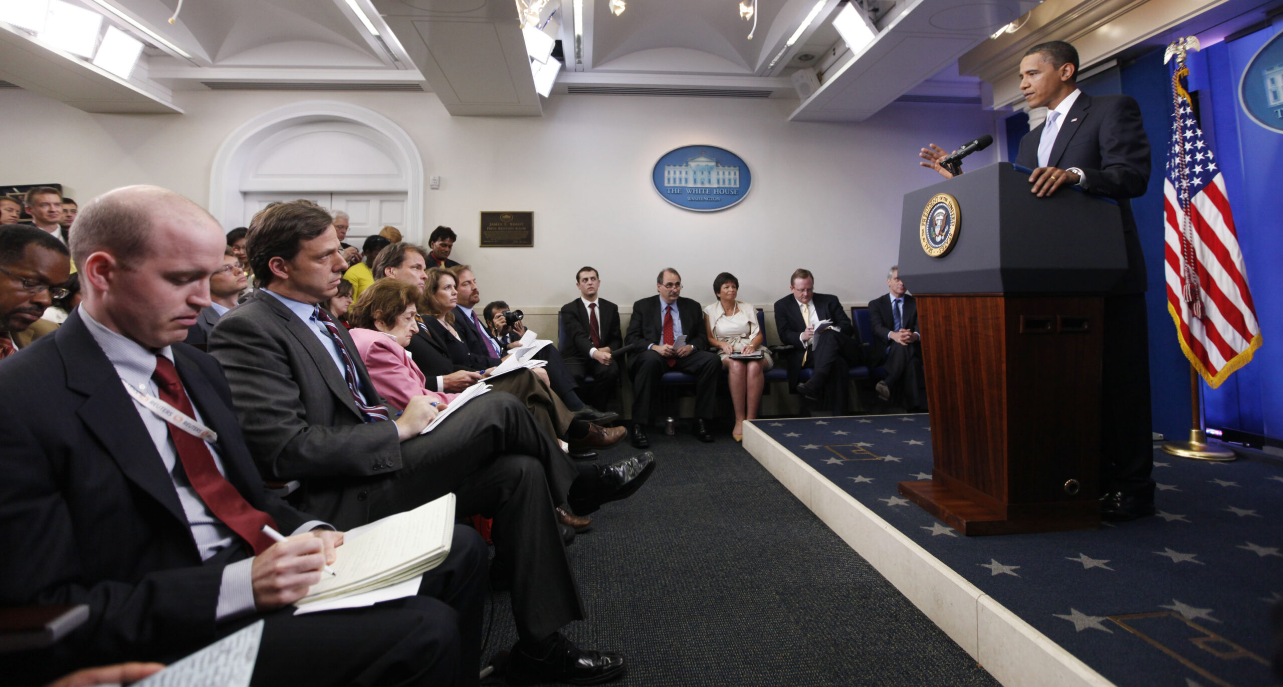 President Barack Obama gestures during his news conference in the Brady Press Briefing Room of the White House on Washington, Tuesday, June 23, 2009. (AP Photo/Pablo Martinez Monsivais) (Associated Press)