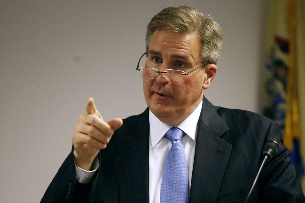 FILE - In this May 7, 2010 file photo, New Jersey Education Commissioner Bret Schundler gestures as he speaks to a group in Trenton, N.J., about plans for tying teachers' pay to how well their students perform. New Jersey Gov. Chris Christie announced he was firing Schundler Friday Aug. 27, 2010 , days after it was revealed that a simple mistake on an application form might have cost the state a $400 million education grant. (AP Photo/Mel Evans, File) (Mel Evans)