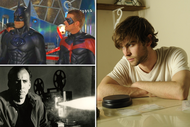 Clockwise from bottom left: Nicolas Cage in "8mm," George Clooney and Chris O'Donnell in "Batman & Robin," and Chace Crawford in "Twelve."