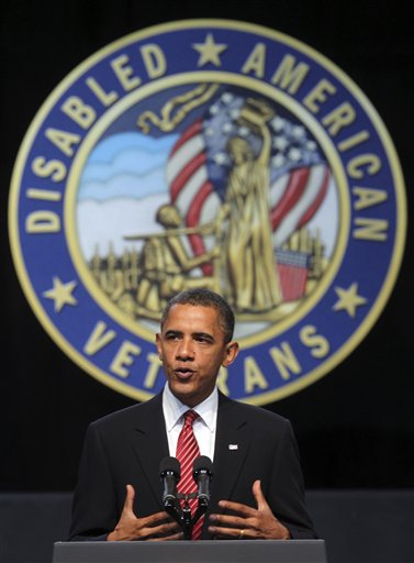 President Barack Obama speaks to the Disable American Veterans,  Monday, Aug. 2, 2010 in Atlanta. (AP Photo/John Bazemore) (AP)