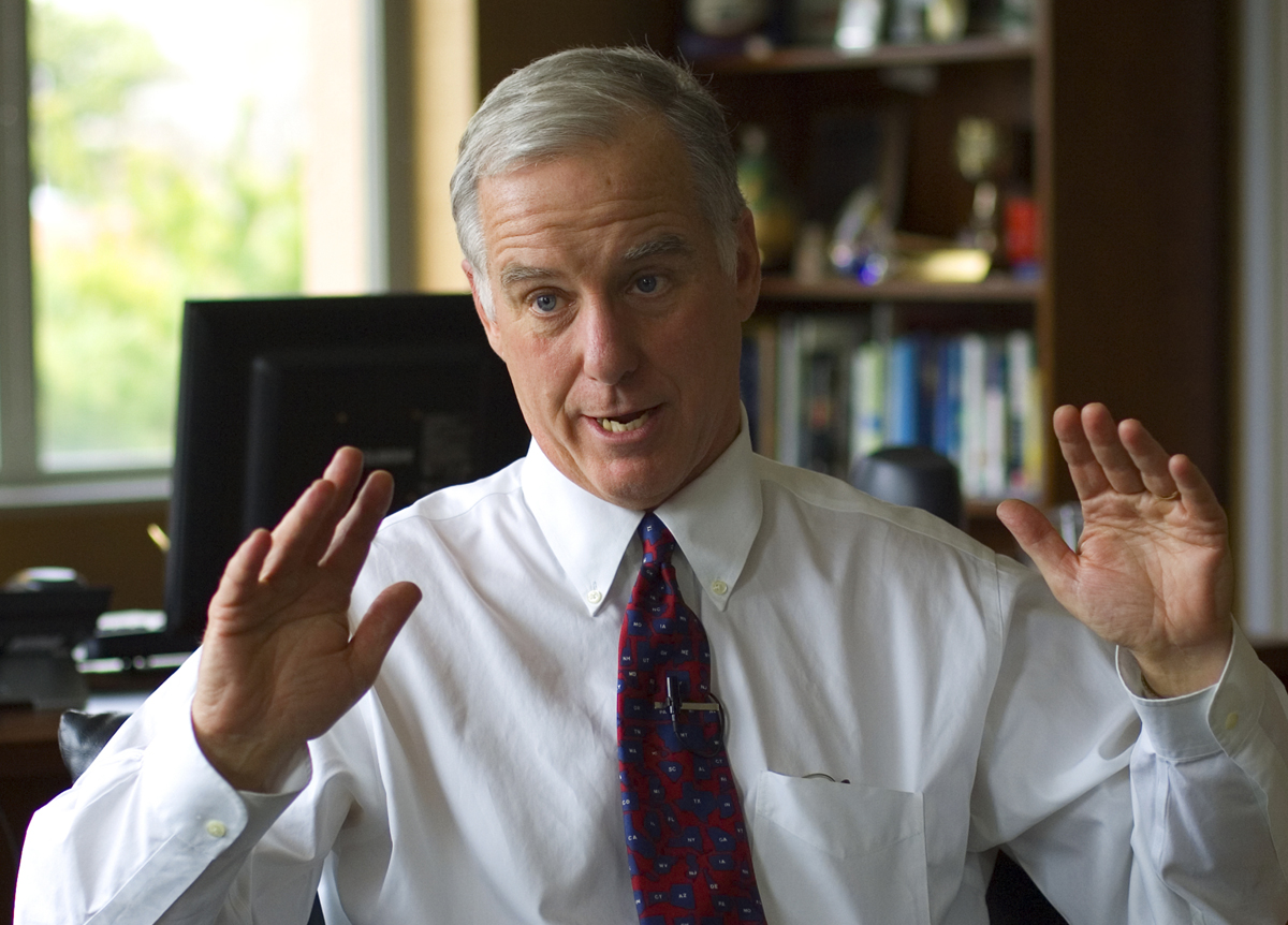 Democratic National Committee Chairman Howard Dean gestures during an interview with The Associated press, Thursday, March 27, 2008, at DNC Headquarters in Washington. (AP Photo/J. Scott Applewhite) (J. Scott Applewhite)