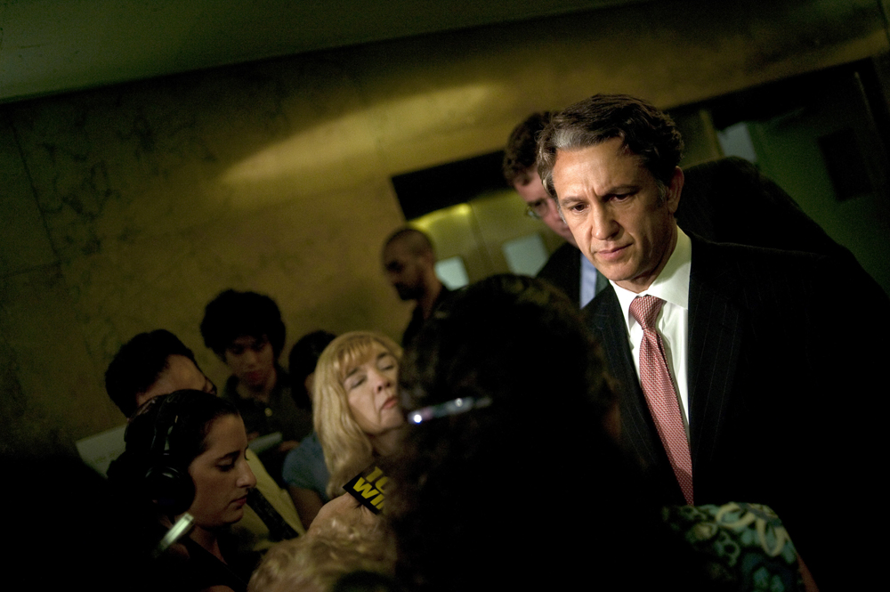 Rick Lazio, the Republican nominee for governor of New York, speaks to members of the media during a Landmarks Commission's hearing on the proposed Cordoba Mosque to be built near the site of the former World Trade Center in New York, July 13, 2010.   REUTERS/Keith Bedford (UNITED STATES - Tags: POLITICS SOCIETY) (Â© Keith Bedford / Reuters)