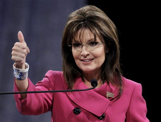 Former Republican vice presidential candidate Sarah Palin gestures while addressing the National Quartet Convention in Louisville, Ky., Thursday, Sept. 16, 2010.  (AP Photo/Ed Reinke) (AP)