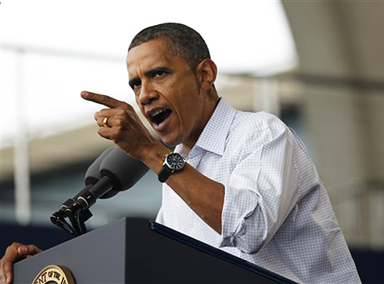 President Barack Obama speaks on the economy at the Milwaukee Laborfest in Milwaukee, Monday, Sept. 6, 2010. (AP Photo/Pablo Martinez Monsivais) (Pablo Martinez Monsivais)
