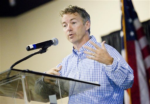 Republican candidate of U.S. Senate Dr. Rand Paul, R-Bowling Green, speaks at the Southern Kentucky Tea Party rally Sunday, Sept. 12, 2010 at the National Corvette Museum convention hall in Bowling Green, Ky. (AP Photo/Daily News, Alex Slitz) (AP)