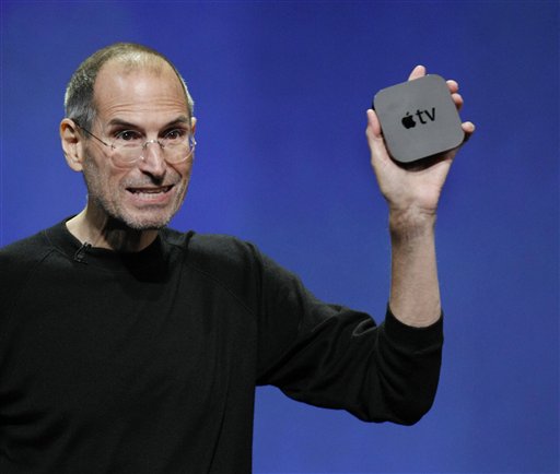 Apple CEO Steve Jobs displays the new AppleTV at news conference in San Francisco, Wednesday, Sept. 1, 2010. (AP Photo/Paul Sakuma) (AP)