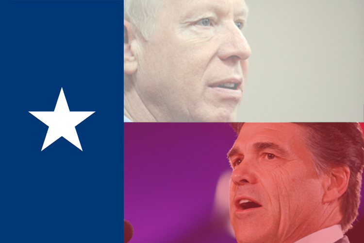 Bill White (top) and Rick Perry