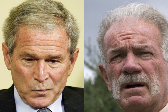 U.S. President George W. Bush looks down during his meeting with Slovak President  Ivan Gasparovic in the Oval Office of the White House in Washington October 9, 2008. 
REUTERS/Kevin Lamarque   (UNITED STATES) (Â© Kevin Lamarque / Reuters)
