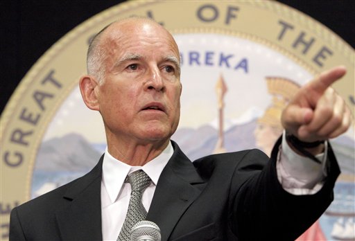 California's Attorney General Jerry Brown speaks during a news conference in Los Angeles on Monday, July 26,2010. Brown, said Monday he has subpoenaed hundreds of records from the Los Angeles suburb under investigation for sky-high salaries paid to its leaders, and demanded to see employment contracts from the city of Bell within 48 hours to determine whether to file charges. (AP Photo/Nick Ut) (AP)