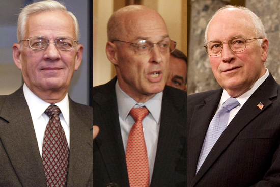 Former CEOs Paul O'Neill, Hank Paulson, and Dick Cheney