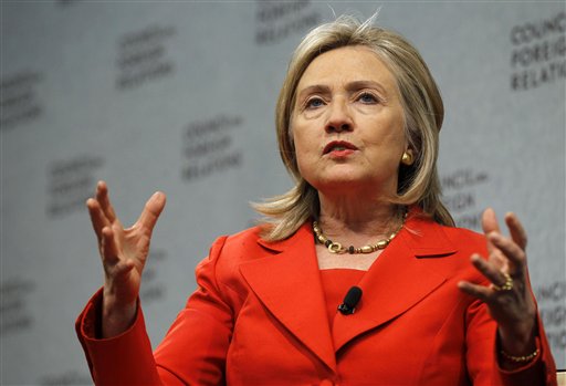 FILE - In this Sept. 8, 2010 file photo, Secretary of State Hillary Rodham Clinton speaks at the Council on Foreign Relations in Washington. With tempered optimism,  Clinton is leaping back into Israeli-Palestinian negotiations that she says may be the last chance for peace.(AP Photo/Alex Brandon, File) (AP)